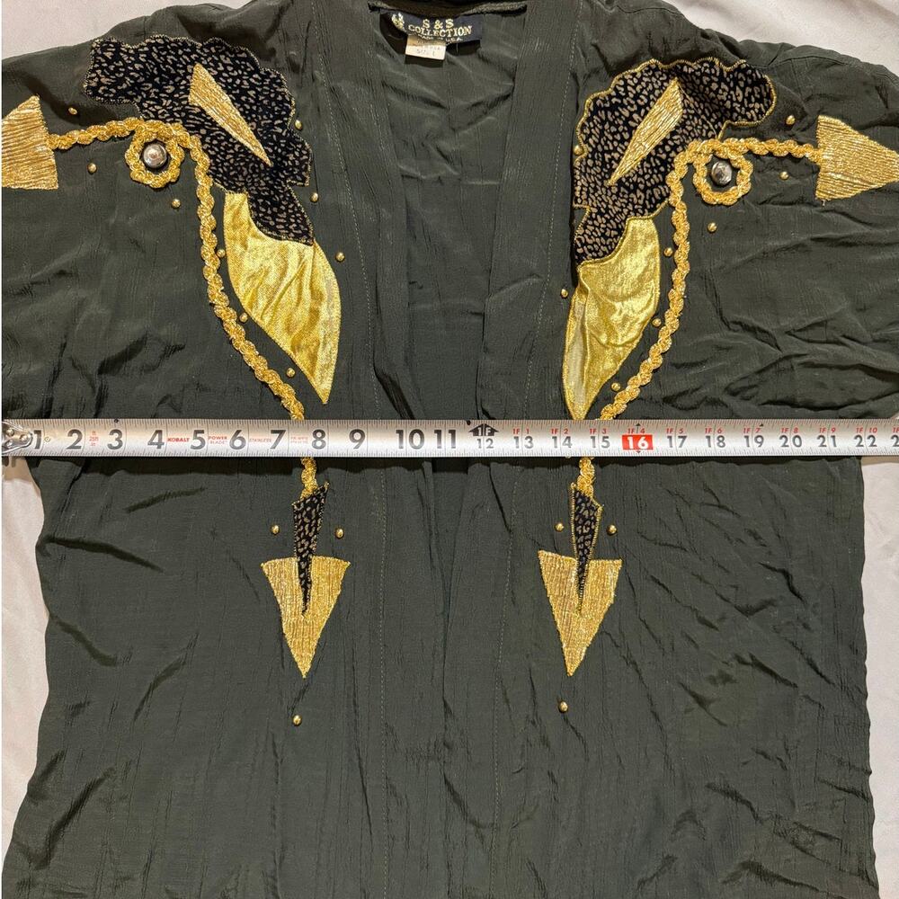 Vintage S&S Collection Olive Green/Gold, Shiny, Holiday, Open Top- L - Picture 7 of 8